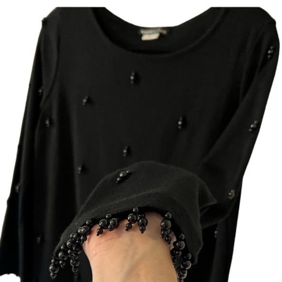 Theomiles Black Long Sleeve Beaded Accent Tunic Sweater Womens - Picture 4 of 6